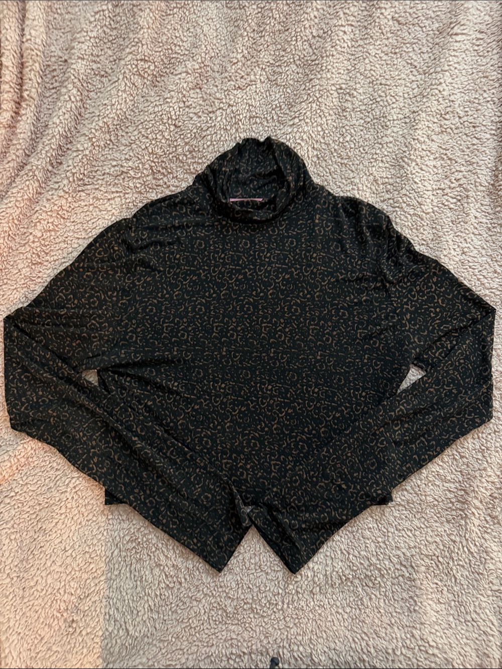 Black Turtleneck Shirt with Subtle Brown Pattern